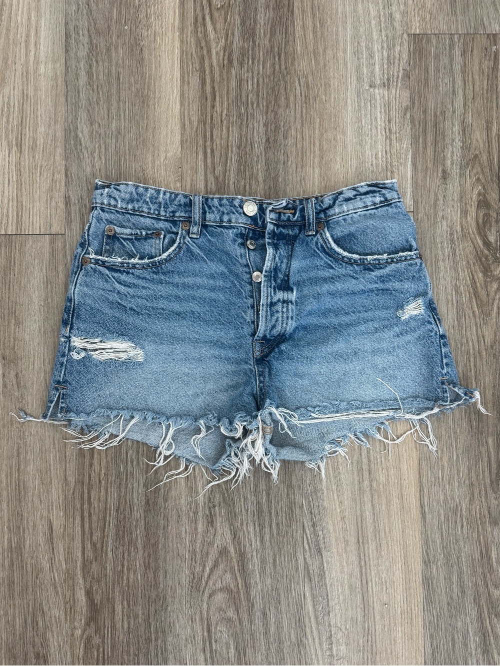 Zara Light Blue Distressed Denim Cutoff Shorts